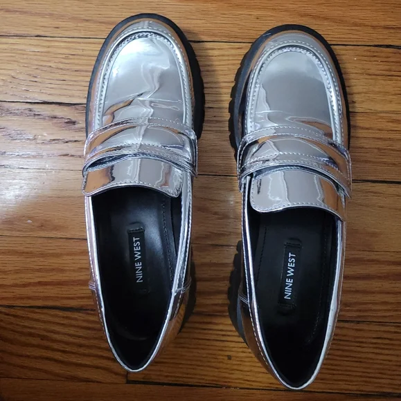 Nine West Garren Silver Lug Sole Loafers - Picture 3 of 9